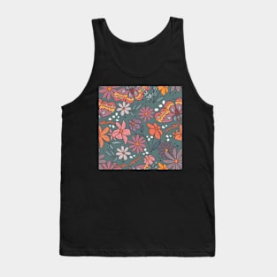 Boho Teal Moth and Flowers Tank Top